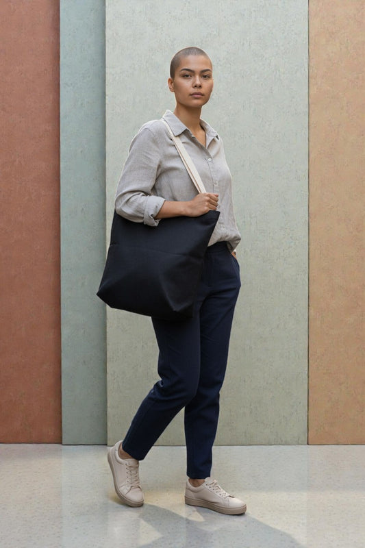 Tote Bag bleu avec anses écru à personnaliser